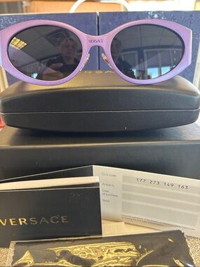 Versace Metallic Purple Oval Sunglasses with Dark Lenses